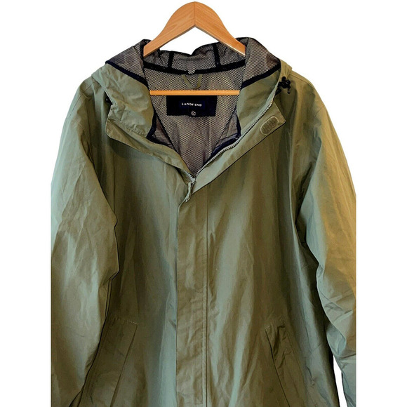 LANDS End Men's Size XL Green Full Zip Hooded Windbreaker Jacket